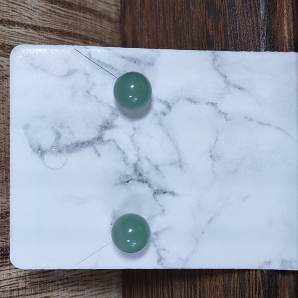 Aventurine Ball Stud Earrings - Picture 3 of 3